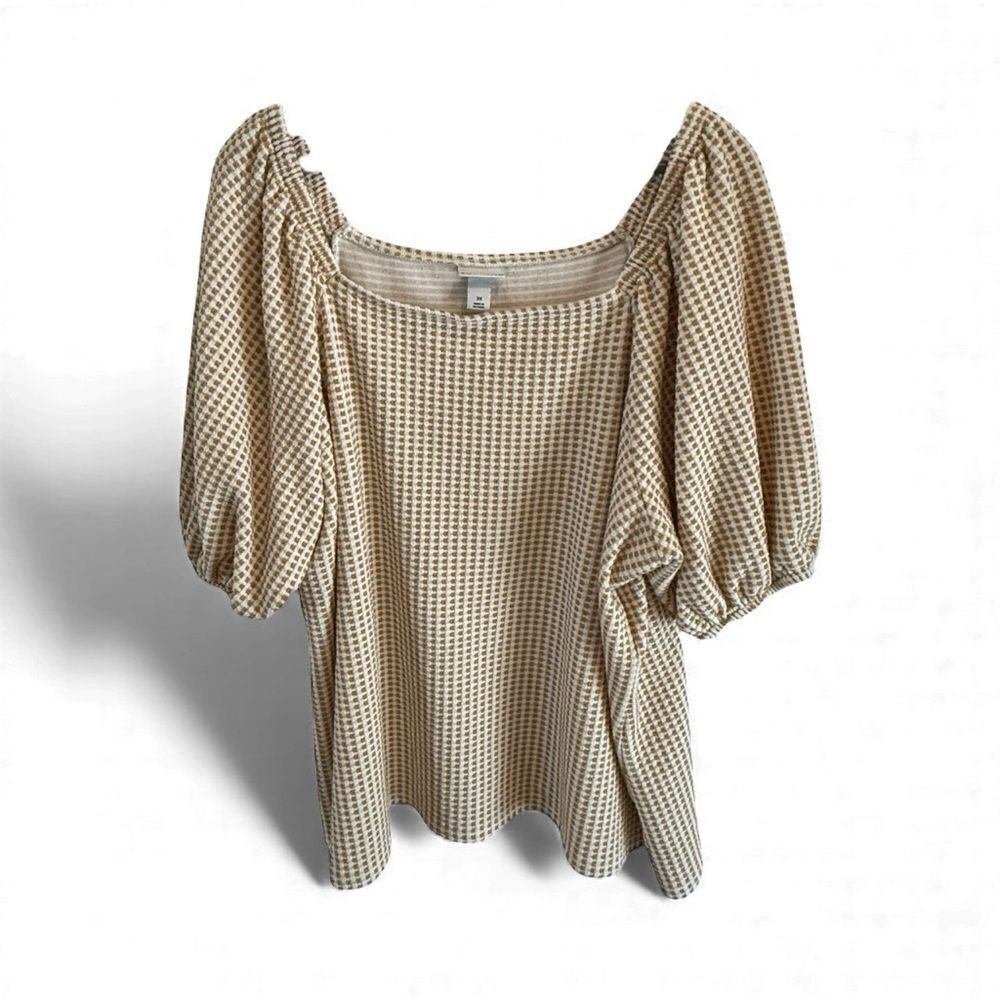 Ava & Viv Cream and Tan Textured Knit Top Cottagecore